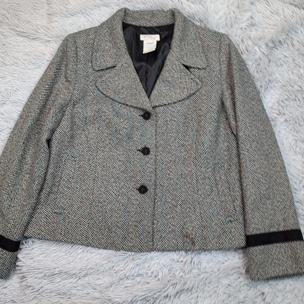 FDJ Jacket Womens 12 Multicolor Wool Blend Button Up Pockets Career Comfort